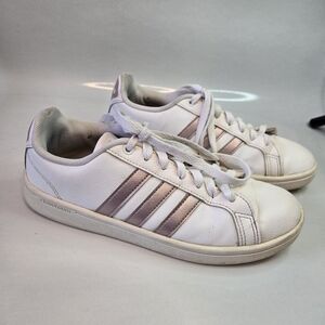 Women's Adidas Advantage Cloudfoam Rose Gold Stripe Court Shoes Sneakers 7.5